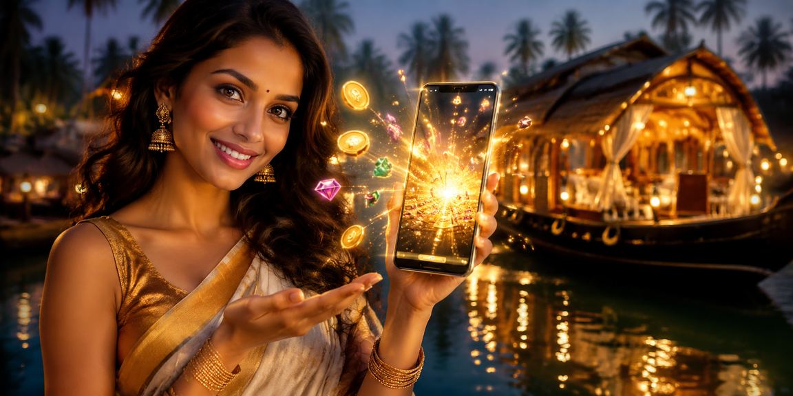 VIP member using 24kt mobile app for deposits near Kerala backwaters